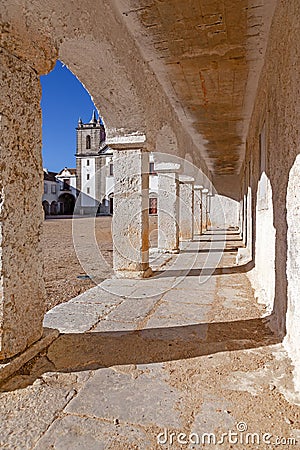 The arcades of the pilgrim lodgings in the Baroque Sanctuary of Nossa Senhora do Cabo Stock Photo