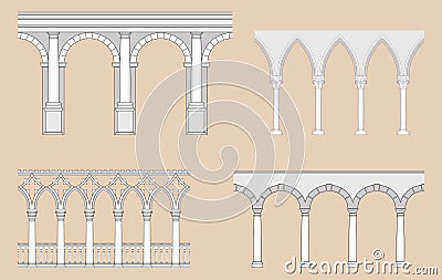 Arcades (Roman, Gothic, Venetian, Renaissance) Vector Illustration