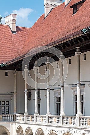 Arcades of Sigismund I Stary`s Renaissance courtyard within Wawel Castle in Krakow, Poland Stock Photo