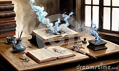 Arcane Book with Smoky Wisps Stock Photo