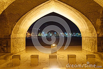 Arch of Allahverdi Khan Bridge called Siosepol at night. Isfahan. Iran Stock Photo