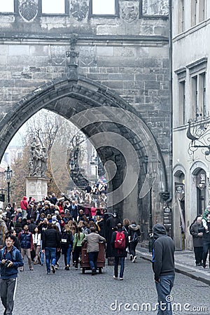 Arch in the bridge tower in Prague Editorial Stock Photo