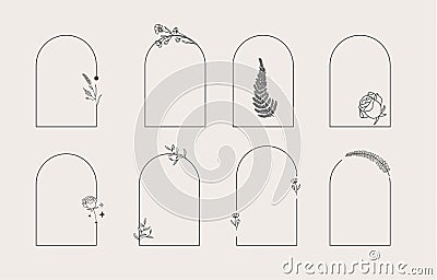 Arch collection with geometric,curve,flower.Vector illustration for icon,sticker,printable and tattoo Vector Illustration