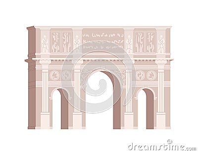Arch of Constantine in Rome. Ancient triumphal arc. Antique Roman building with archways. Historical Italian Vector Illustration