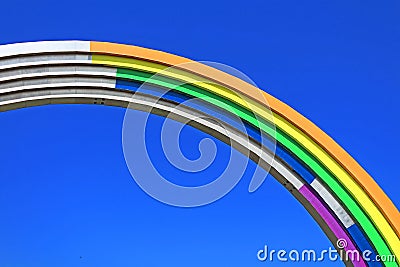 Arch of Friendship of peoples, painted in colors of the rainbow, in preparation for the song contest Eurovision-2017 Editorial Stock Photo