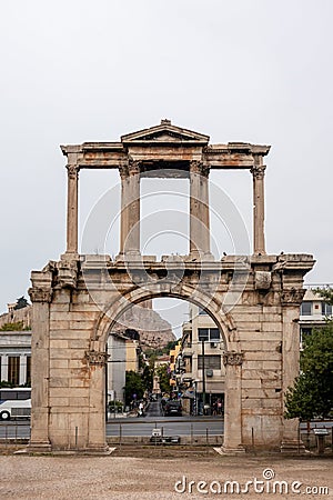 Arch of Hadrian, antique gateway Athens, Greece Editorial Stock Photo