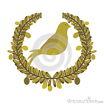 Arch of leaves with pigeon with olive branch Vector Illustration