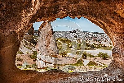 Arch in limestone in Goreme National Park, Cappadocia Stock Photo