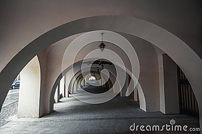 Arch passage, arched corridor street in Krakow, Poland Stock Photo