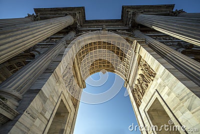 Arch of Peace of Sempione Gate in Milan, Italy Stock Photo