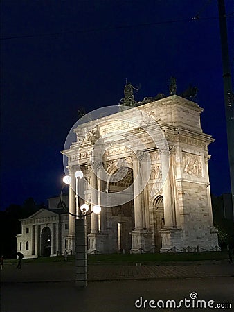 The Arch of Peace night, Milan Stock Photo