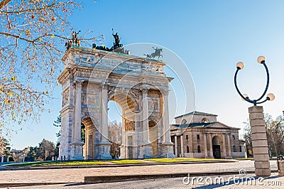 Arch of Peace of Sempione Gate in Milan, Italy Stock Photo