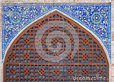Arch portal of Kok Gumbaz mosque, Uzbekistan Stock Photo