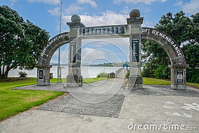 Arch of Remembrance at Kohukohu in Northland Editorial Stock Photo
