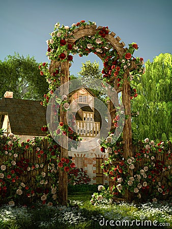 Arch of Roses, 3d CG Stock Photo