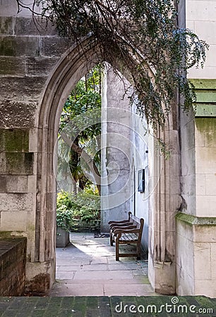 The ruins of St Dunstan in the East Church in the City of London UK. The historic church was bombed and destroyed in WW2. Stock Photo