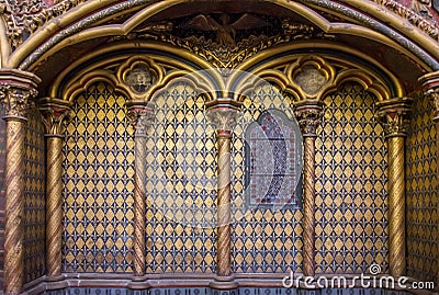 Arch with Golden and deep blue Fleur de lis king symbol Stock Photo