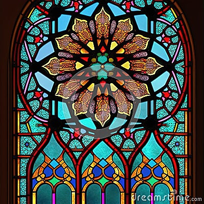 Stained glass rosetta window. Generative AI. Not based on any actual scene or pattern Stock Photo