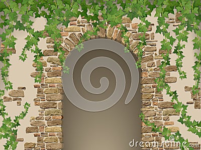 Arch of stones and hanging ivy Vector Illustration