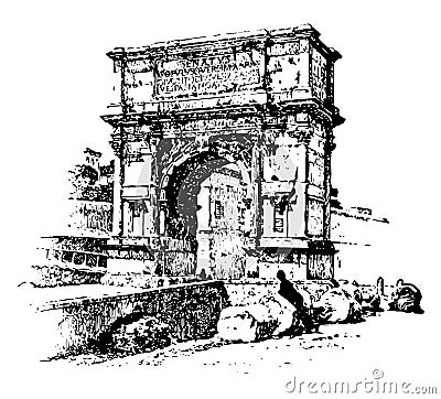 Arch of Titus, honorific arch, vintage engraving Vector Illustration