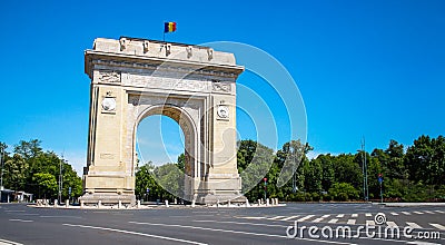 Arch of Triumph Bucharest wide shot - Arcul de Triumf Stock Photo