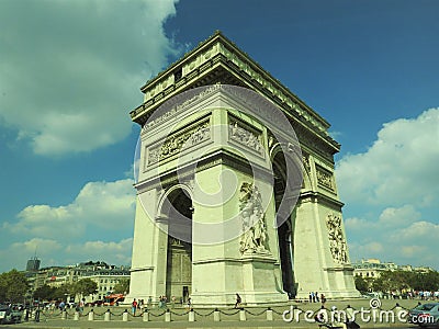 Arch of Triumph, Champs-Elysees at sunset in Paris Editorial Stock Photo
