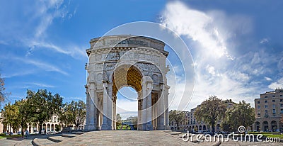 The arch of triumph, the victory arch of Victory Square, Piazza della Vittoria in city center of Genoa, Italy Editorial Stock Photo