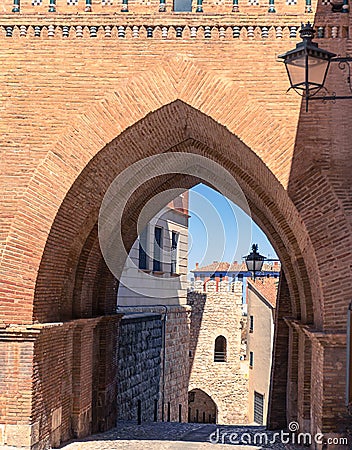 Arch under Torre de San Martin in Mudejar Style, Teruel, Spain Stock Photo