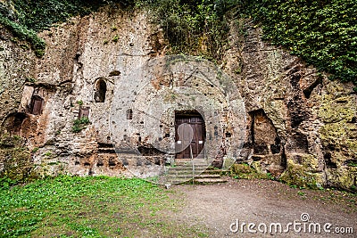 Archaeological area City of Sutri, Italy. Dug out of tufa Stock Photo