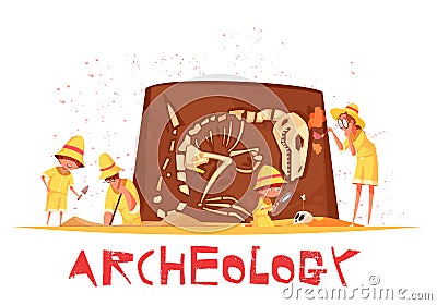 Archaeological Digs Dinosaur Skeleton Illustration Vector Illustration