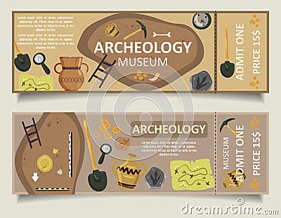 Archaeological museum ticket vector template set Vector Illustration