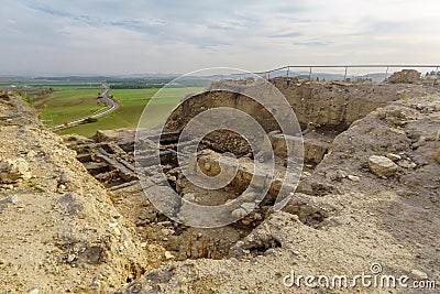 Archaeological remains in Tel Megiddo National Park Stock Photo