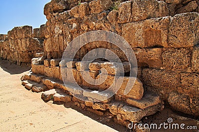 Archaeological ruins of ancient toilet system in Caesarea. Stock Photo