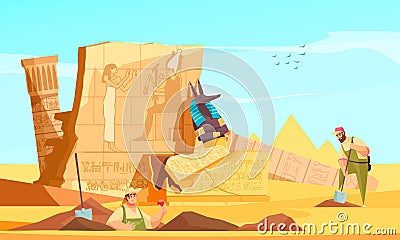 Archaeologists Egyptian Burial Grounds Vector Illustration