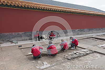 Archaeologists in The Forbidden City, Beijing Editorial Stock Photo
