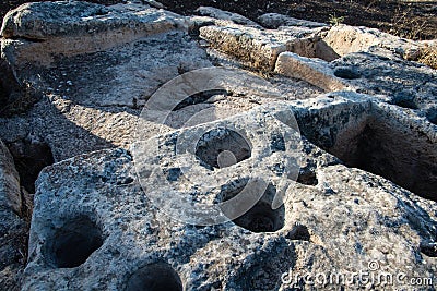 Ancient wine press excavated at Tel Yizreel, Israel Editorial Stock Photo