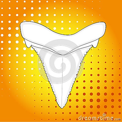 Archaeology, Ichthyology. Tooth shark isolated on a pop art background. Comic book style imitation. Vintage retro style. Cartoon Illustration