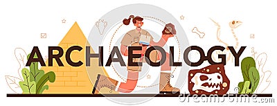 Archaeology mobile application banner set. Ancient history scientist Vector Illustration