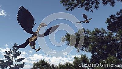 Archaeopteryx birds dinosaurs flying - 3D render Stock Photo