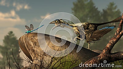Archaeopteryx and Dragonfly Stock Photo