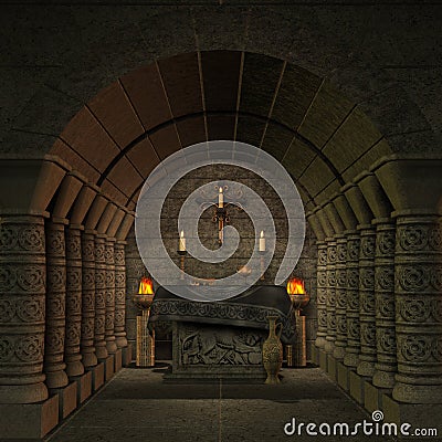 Archaic altar or sanctum in a fantasy setting Stock Photo