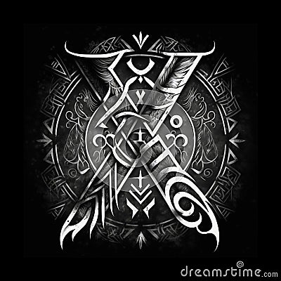 Archaic Rune, Black White Runic Letter, Folk Black and White Viking Rune. Futhark Design Element Cartoon Illustration