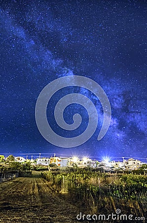 Archanes, Crete - Greece. The milky way above Archanes village Stock Photo