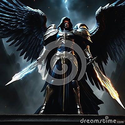 Archangel Azrael dark, cinematic painting art Cartoon Illustration