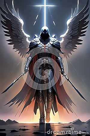 Archangel Azrael dark, cinematic painting art Cartoon Illustration