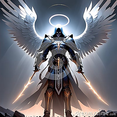 Archangel Azrael dark, cinematic painting art Cartoon Illustration