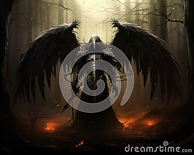 Archangel Azrael dark cinematic pnting art. Stock Photo