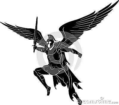 Archangel Flying and Battle the Holy War Vector Illustration