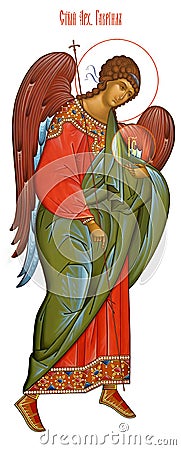 Archangel Gabriel, an Orthodox icon, is made in the Canon, without a background for a more convenient option that would be possibl Stock Photo