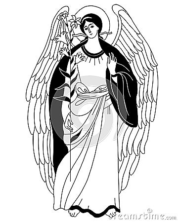 Archangel Gabriel with lily - Heavenly messenger. Vector decorative illustration. Religion concept Catholicism and Vector Illustration